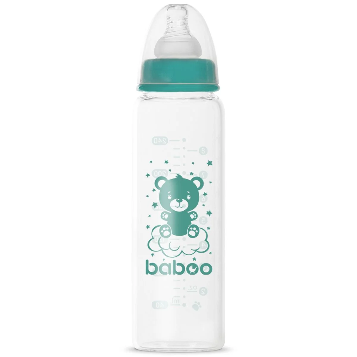Бутылочка Baboo стеклянная для кормления Anti-Colic силикон  240мл. 3м+ зеленая купить,NaN
