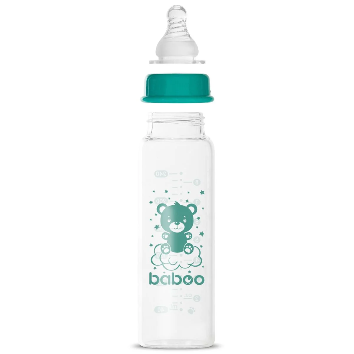 Бутылочка Baboo стеклянная для кормления Anti-Colic силикон  240мл. 3м+ зеленая купить,NaN