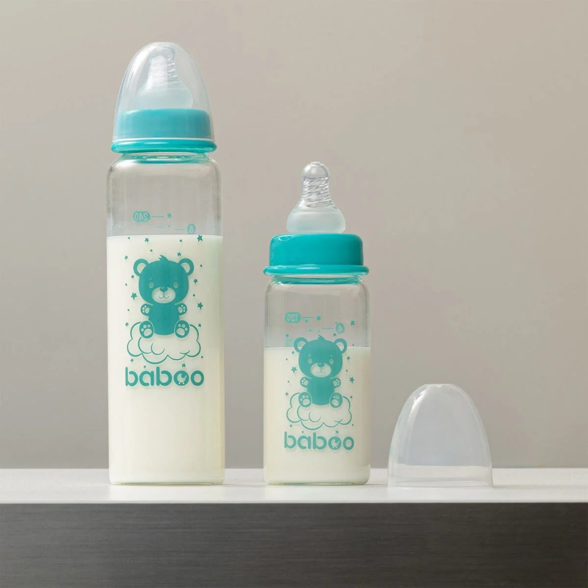 Бутылочка Baboo стеклянная для кормления Anti-Colic силикон  120мл. 3м+ зеленая купить,0