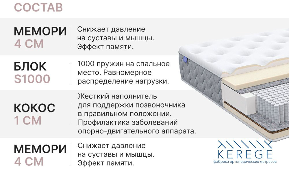 Матрас Kerege Memory Mix, 135x200x27 см купить,159289