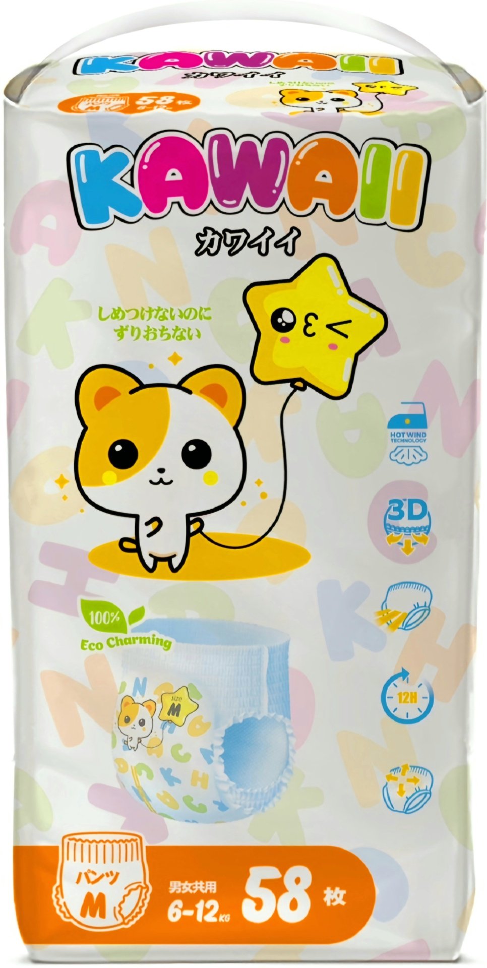 Подгузники-трусики Kawaii M, 58 шт