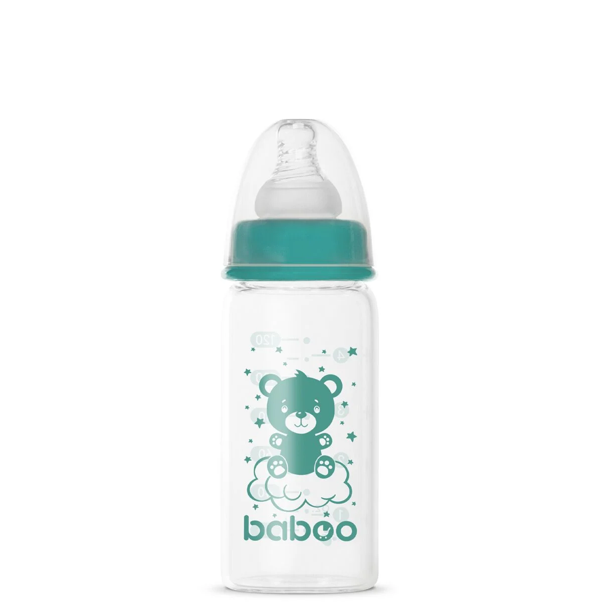 Бутылочка Baboo стеклянная для кормления Anti-Colic силикон  120мл. 3м+ зеленая