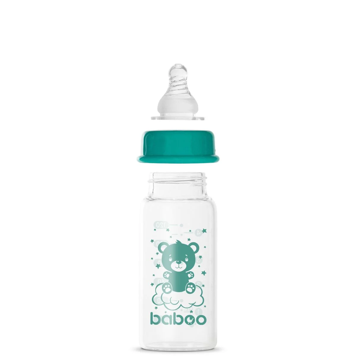 Бутылочка Baboo стеклянная для кормления Anti-Colic силикон  120мл. 3м+ зеленая купить,0