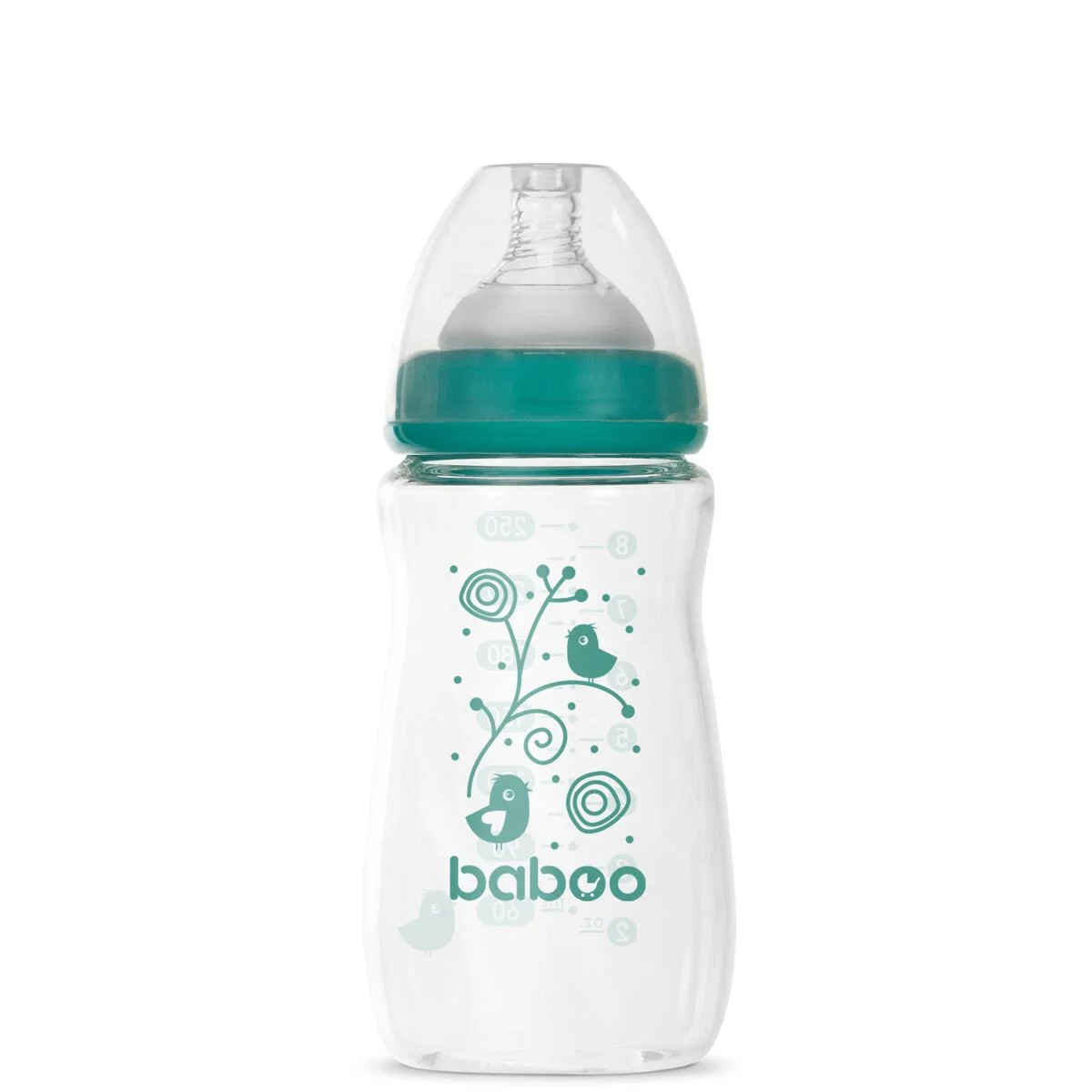 Бутылочка Baboo стеклянная для кормления Anti-Colic 250мл. 3м+ зеленая