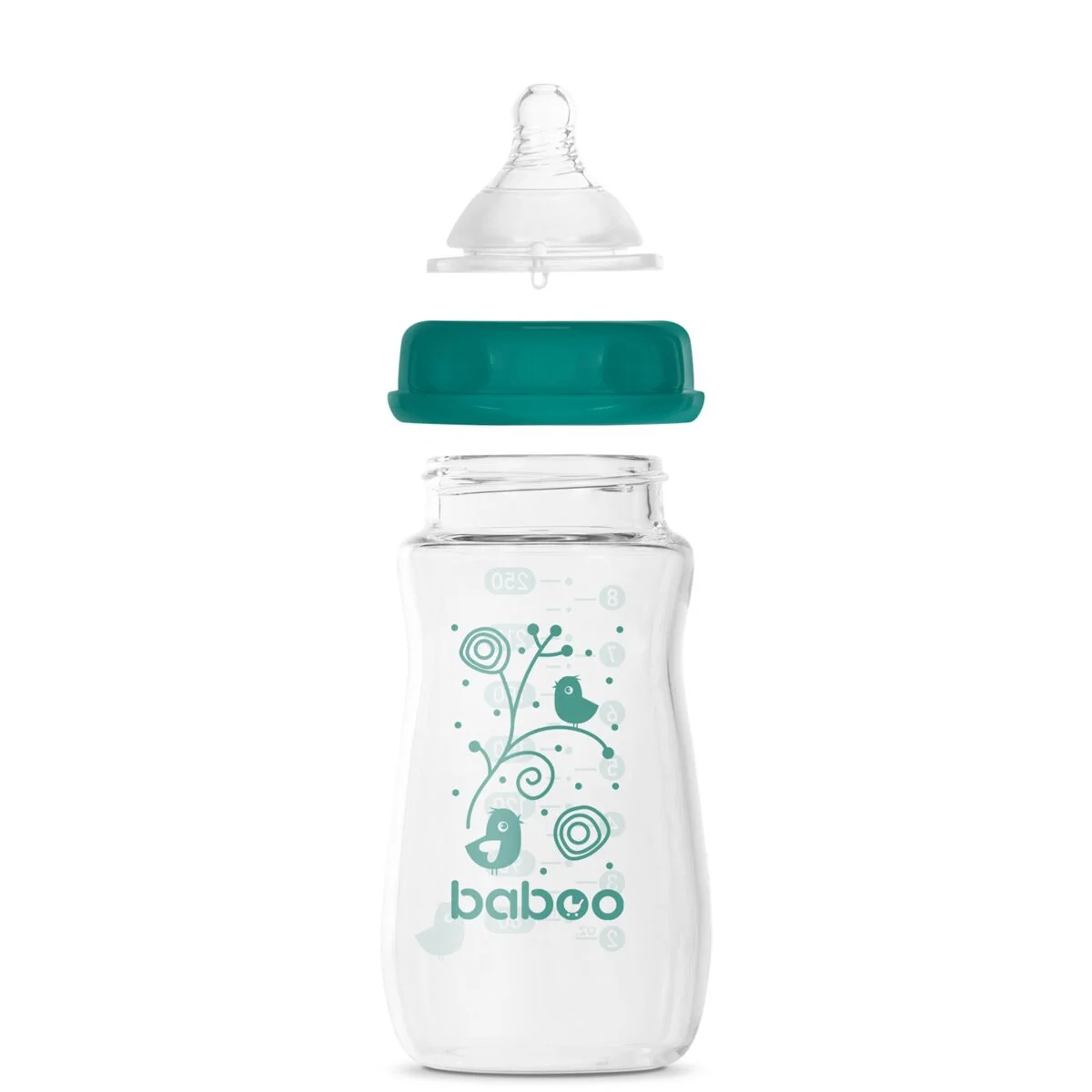 Бутылочка Baboo стеклянная для кормления Anti-Colic 250мл. 3м+ зеленая