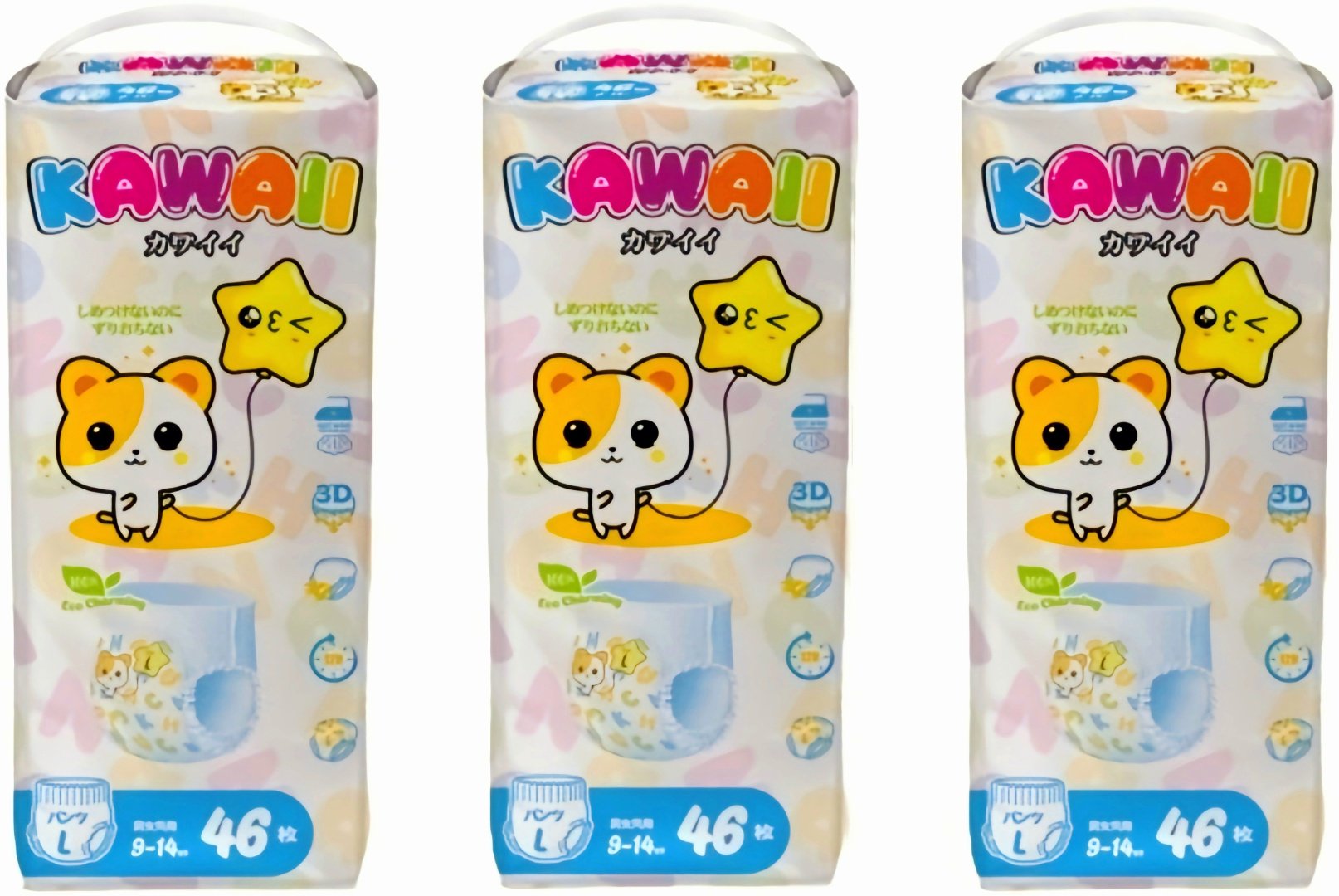 Подгузники-трусики Kawaii L, 138 шт