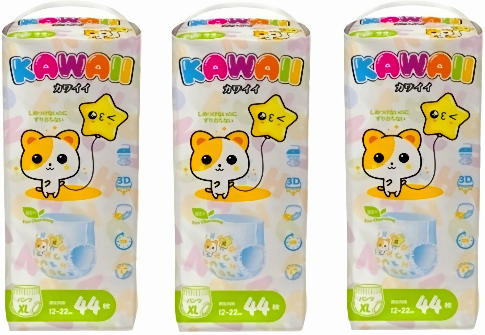 Подгузники-трусики Kawaii XL, 132 шт