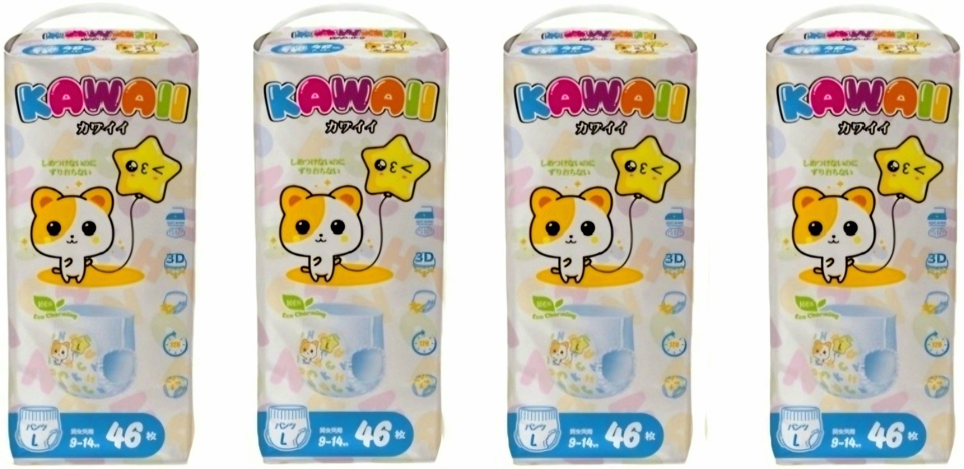 Подгузники-трусики Kawaii L, 184 шт