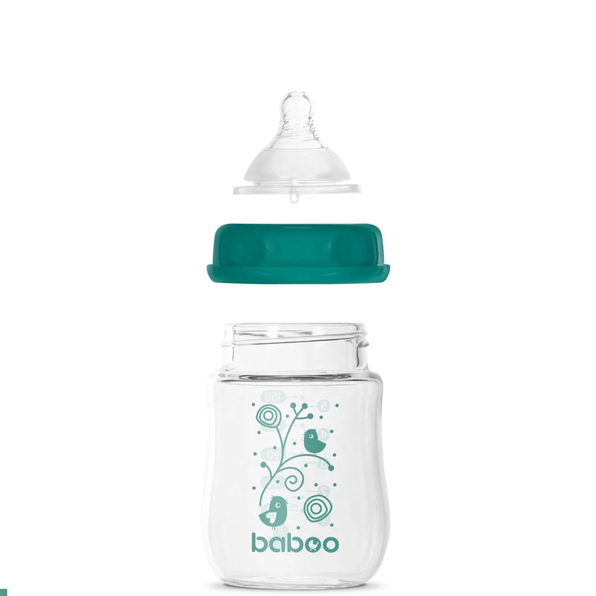 Бутылочка Baboo стеклянная для кормления Anti-Colic 150мл. 3м+ зеленая купить,0