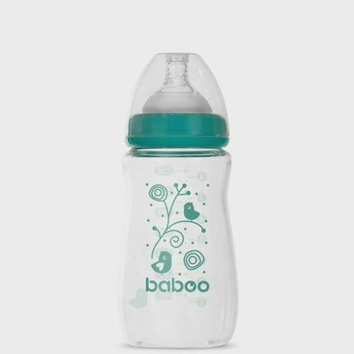 Бутылочка Baboo стеклянная для кормления Anti-Colic 250мл. 3м+ зеленая