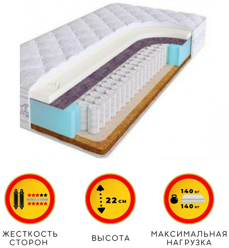 Матрас ALI HOUSE Uani Ako-Lux, 90x160x22 см, чехол жаккард