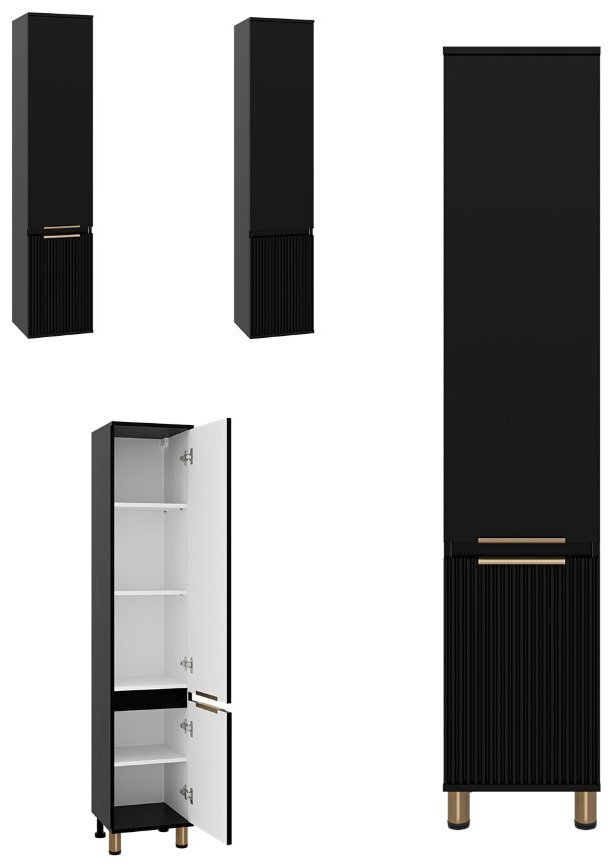 Комплект для ванной Brevita Enfida (шкаф-пенал, тумба под раковину, раковина) черный