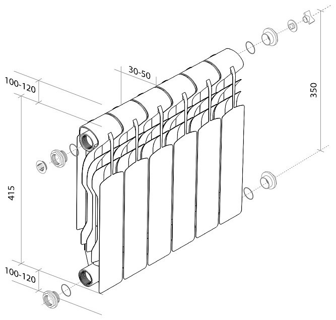 Радиатор Royal Thermo секционный Revolution Bimetall 350 биметаллический, кол-во секций: 8