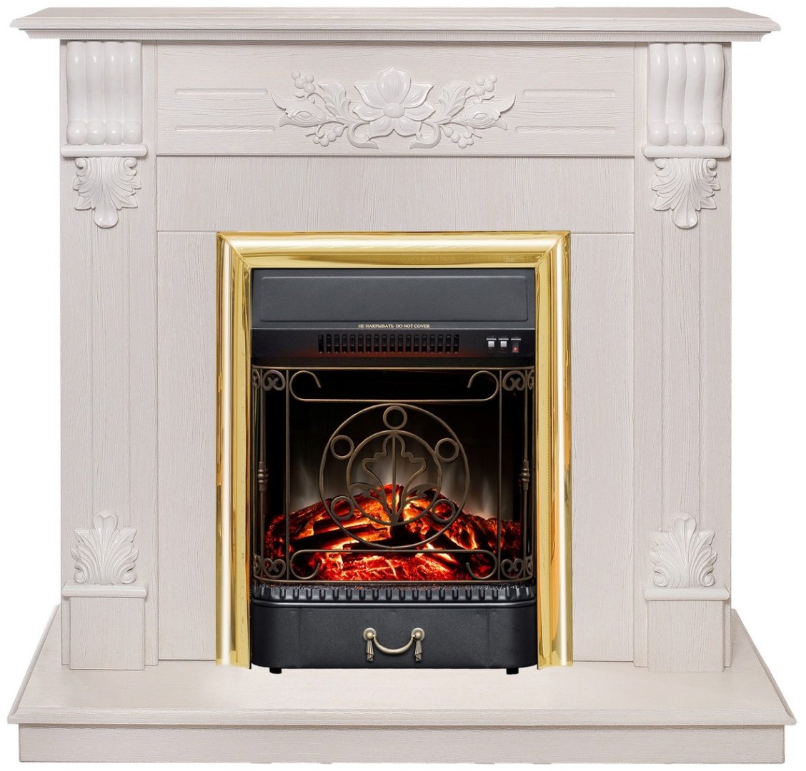 Электрокамин Real Flame напольный Ottawa WT с очагом Majestic Lux Brass