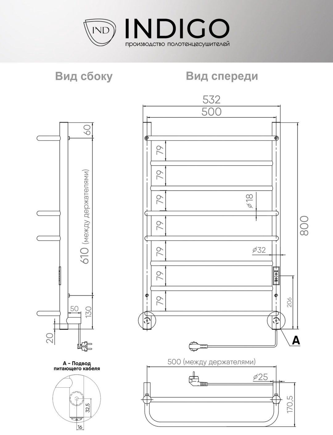 Полотенцесушитель Indigo электрический Europe Lux, лесенка 50x80 см купить,NaN