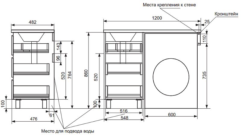 Тумба без раковины KABINKA.KZ ФР-00001922, 120x86x47.6 см, белый