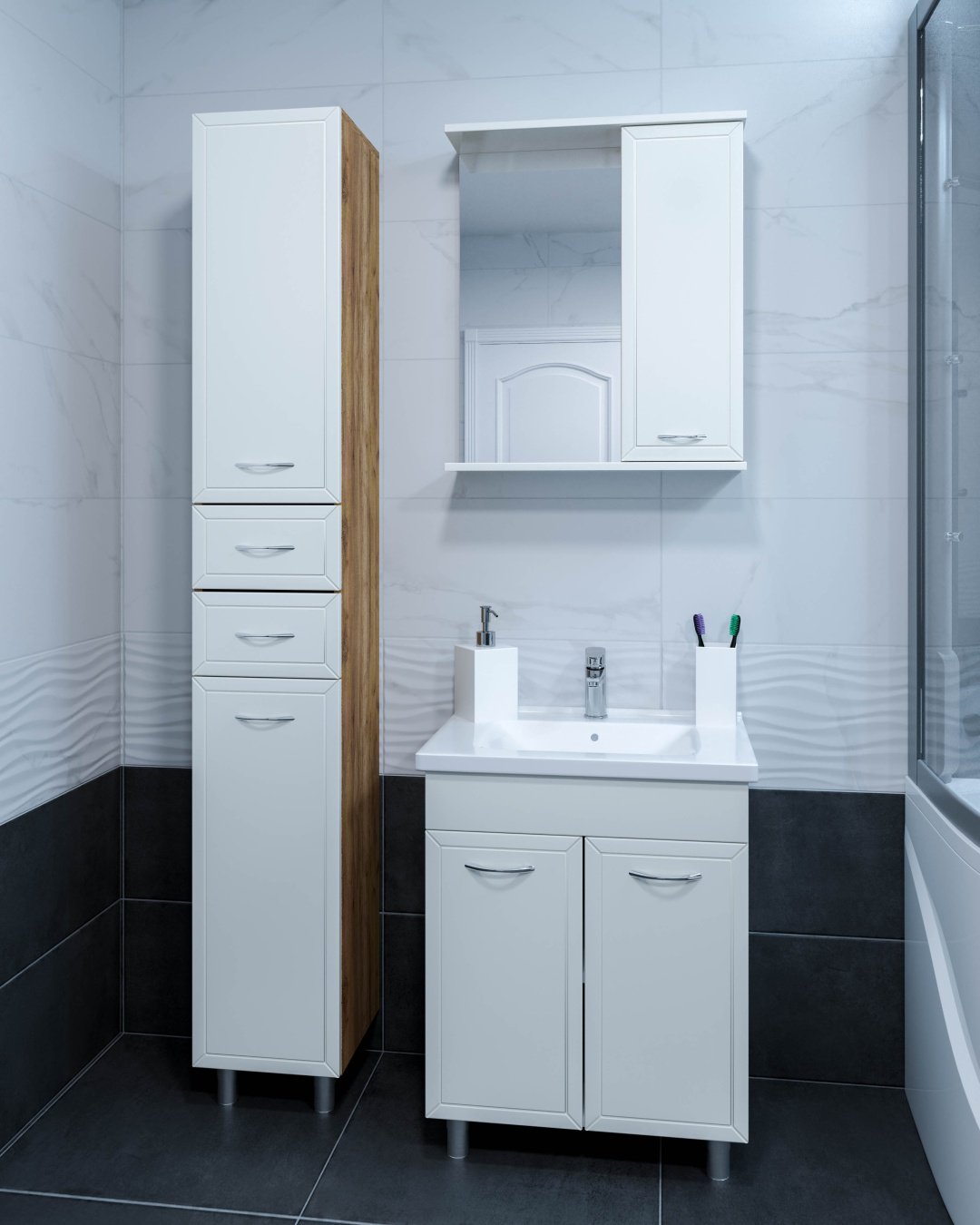 Тумба с раковиной AVK Рита ТР 2 Двери, 50x70x40 см, белый, коричневый