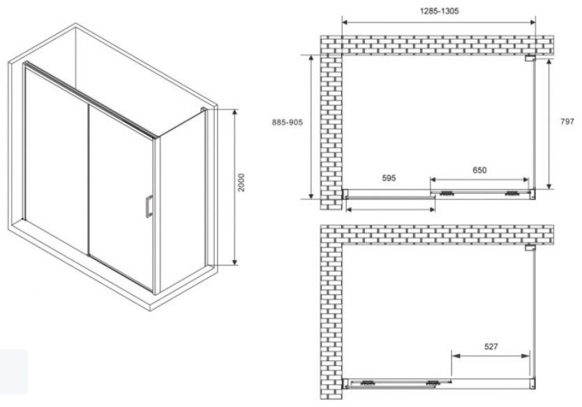 Душевое ограждение Abber двухстенное AG93130-S92, 900х2000 мм