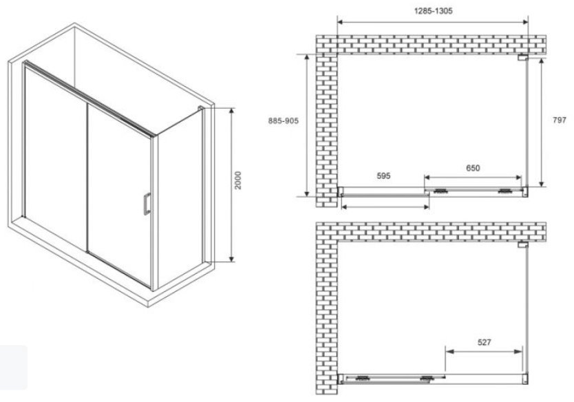 Душевое ограждение Abber двухстенное AG93130-S92, 900х2000 мм купить,NaN