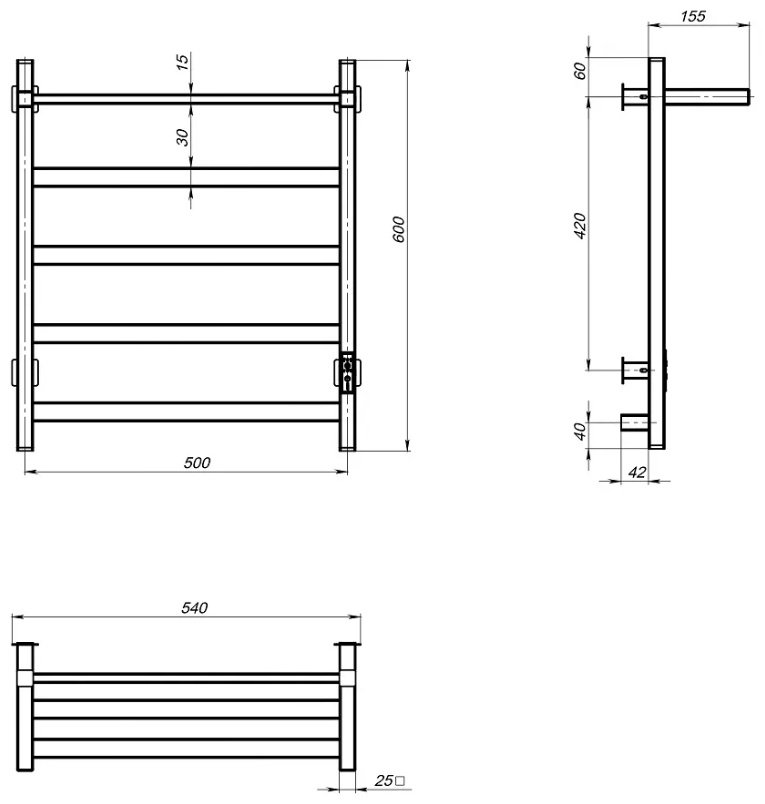 Полотенцесушитель Электрический Пэк сп 20 кв П, лесенка 50x60 см