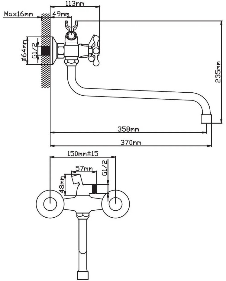 Смеситель для ванны Эверест B22-065, цинк, цвет хром купить,30600