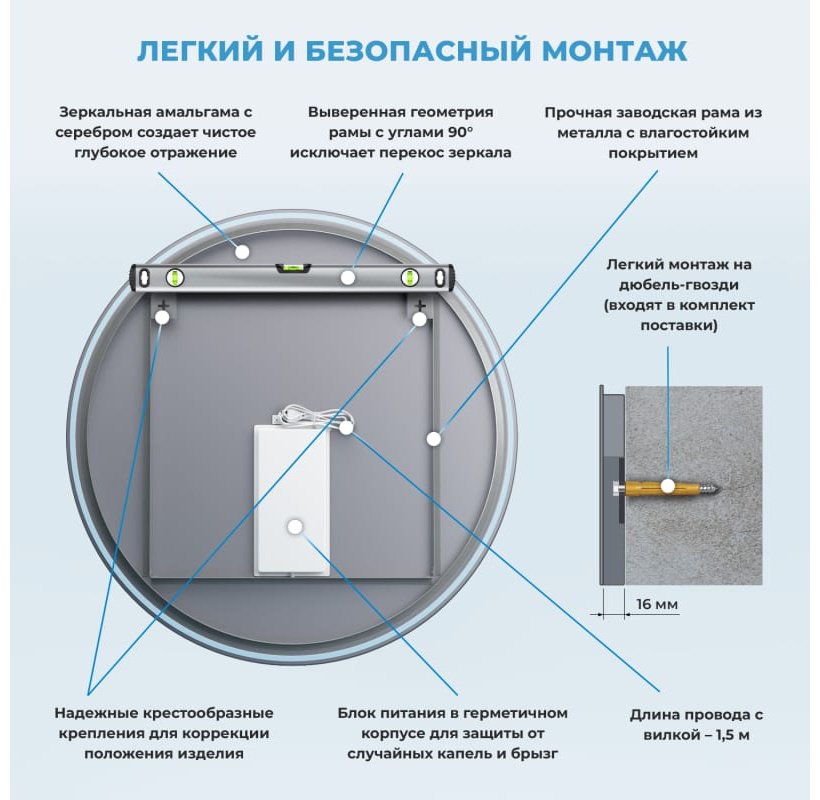 Зеркало настенное 80x80 см купить,239100