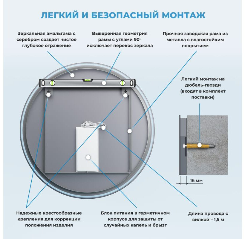 Зеркало настенное 80x80 см купить,239100