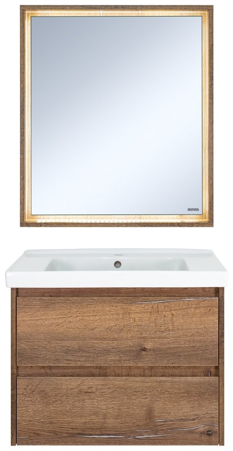 Комплект для ванной Brevita Dallas (тумба под раковину, зеркало, раковина) коричневый