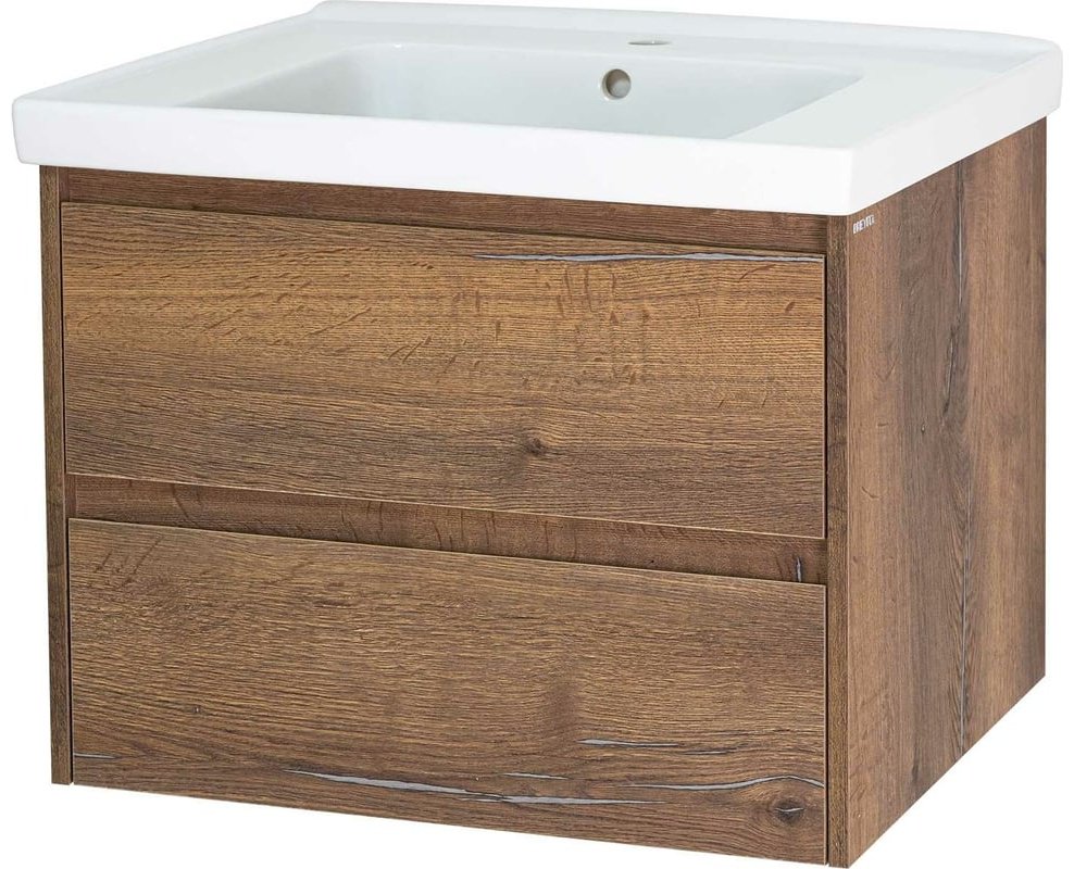 Комплект для ванной Brevita Dallas (тумба под раковину, зеркало, раковина) коричневый