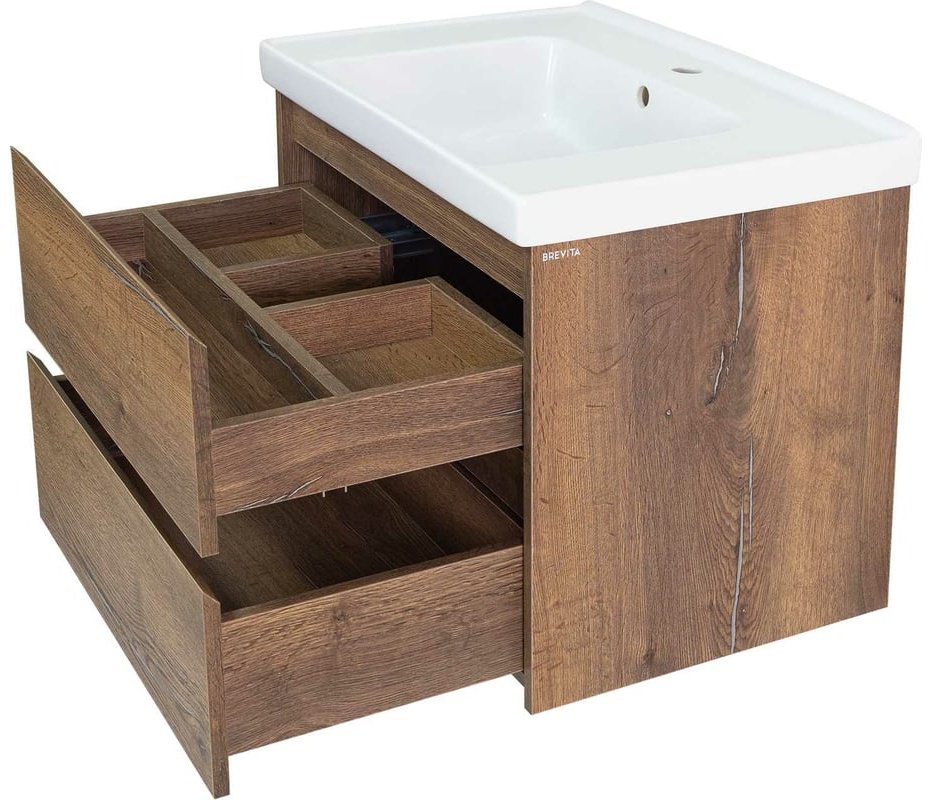 Комплект для ванной Brevita Dallas (тумба под раковину, зеркало, раковина) коричневый