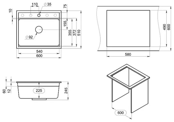Кухонная мойка GRANULA KS-6003 врезная 60х51х22.5 см, кварцевый песок купить,NaN