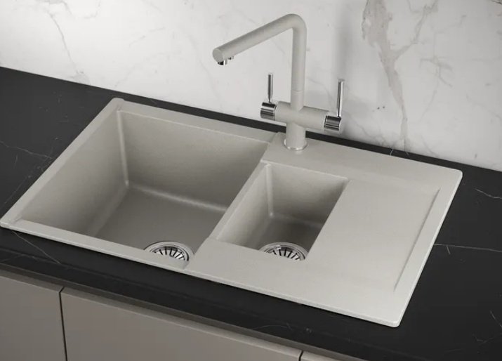 Кухонная мойка GRANULA ES-7808 врезная 78х50х20 см, кварцевый песок, тон базальт