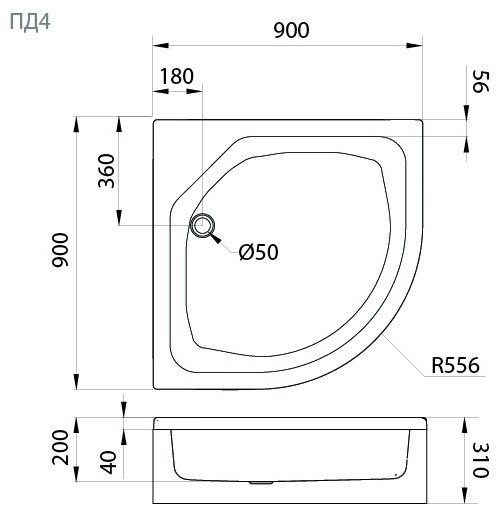 Душевой поддон KABINKA.KZ ПД4 90x90 средний