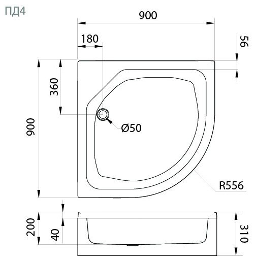 Душевой поддон KABINKA.KZ ПД4 90x90 средний купить,74284