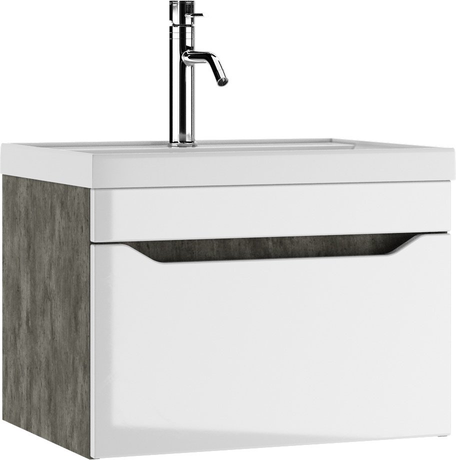 Тумба с раковиной Домино &#34;Bazis 60&#34; Ева с одним ящиком В1 Бетон Айсберг, 59x40x44.5 см, белый, серый