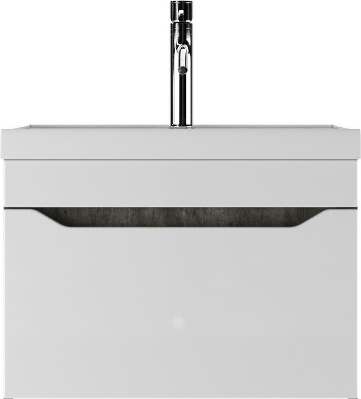 Тумба с раковиной Домино &#34;Bazis 60&#34; Ева с одним ящиком В1 Бетон Айсберг, 59x40x44.5 см, белый, серый