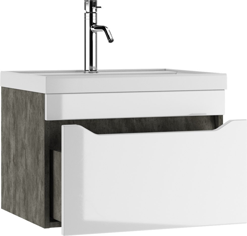 Тумба с раковиной Домино &#34;Bazis 60&#34; Ева с одним ящиком В1 Бетон Айсберг, 59x40x44.5 см, белый, серый