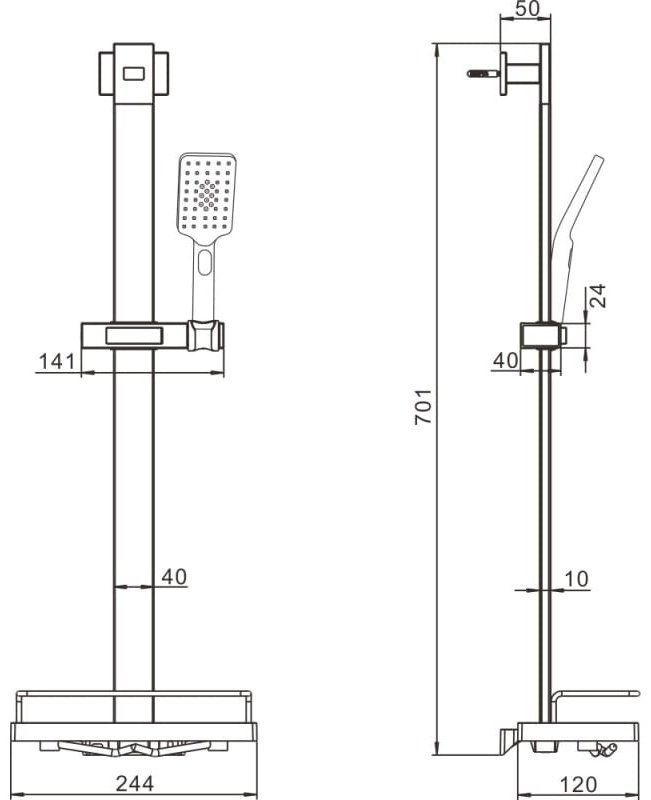 Rose штанга для душа 700х50 мм R159, металл, пластик