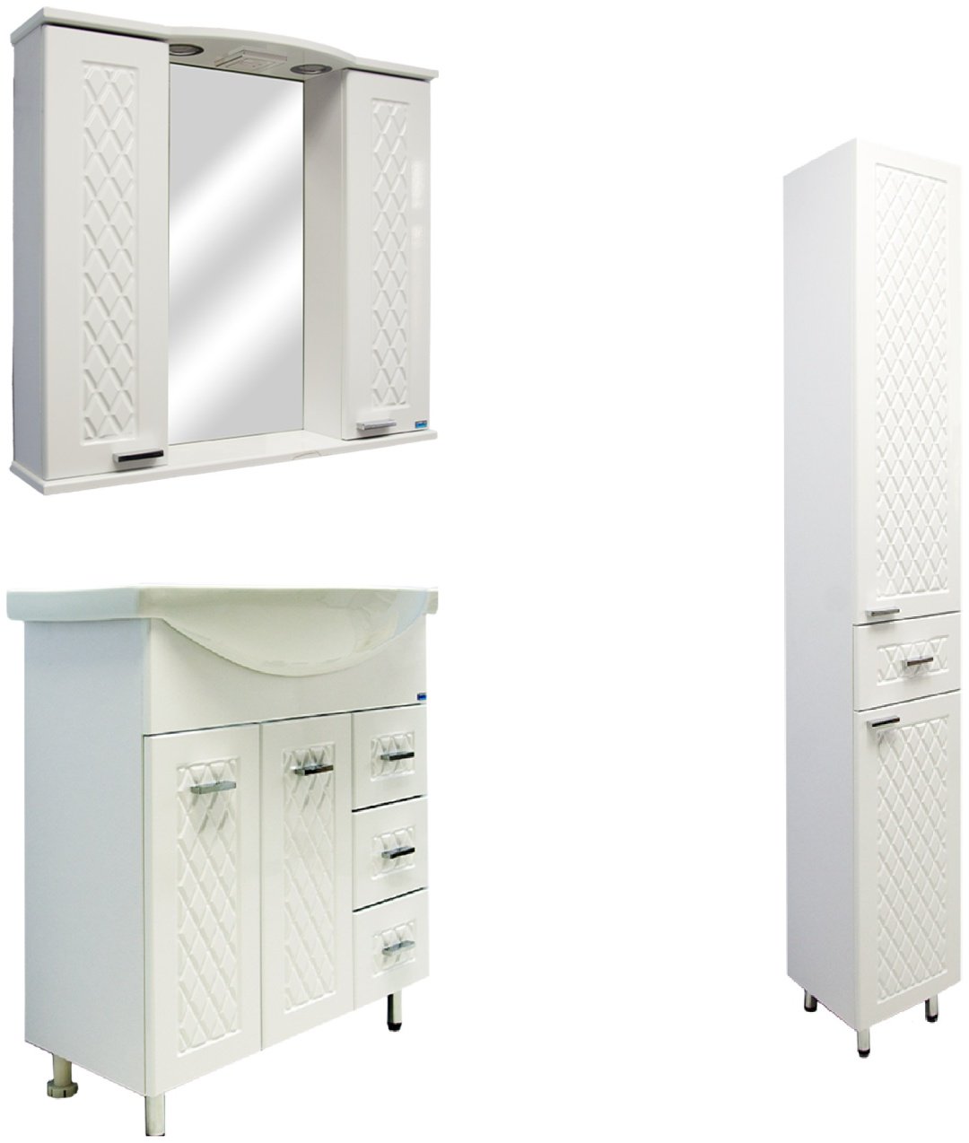 Комплект для ванной KABINKA.KZ Максима (шкаф, шкаф-пенал, тумба под раковину, раковина) белый