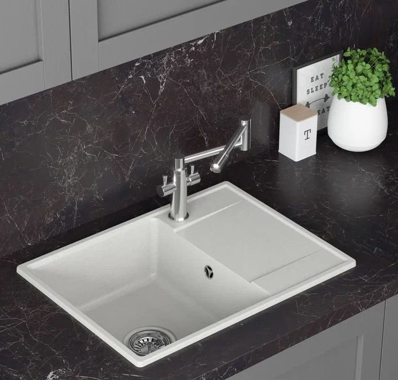 Кухонная мойка NOVA 4640145616184 накладная 59х44х20 см, кварцевый песок, тон белый