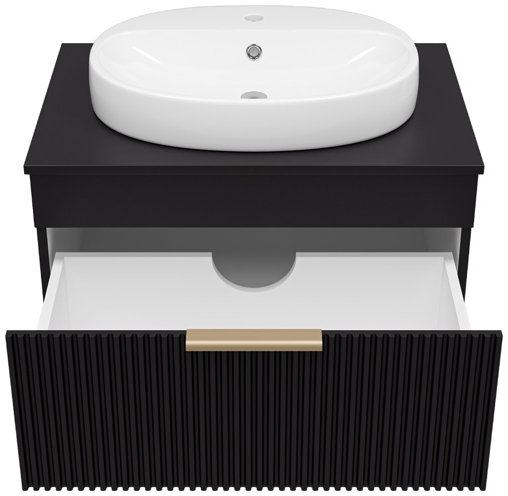 Комплект для ванной Brevita Enfida (шкаф-пенал, тумба под раковину, раковина) черный