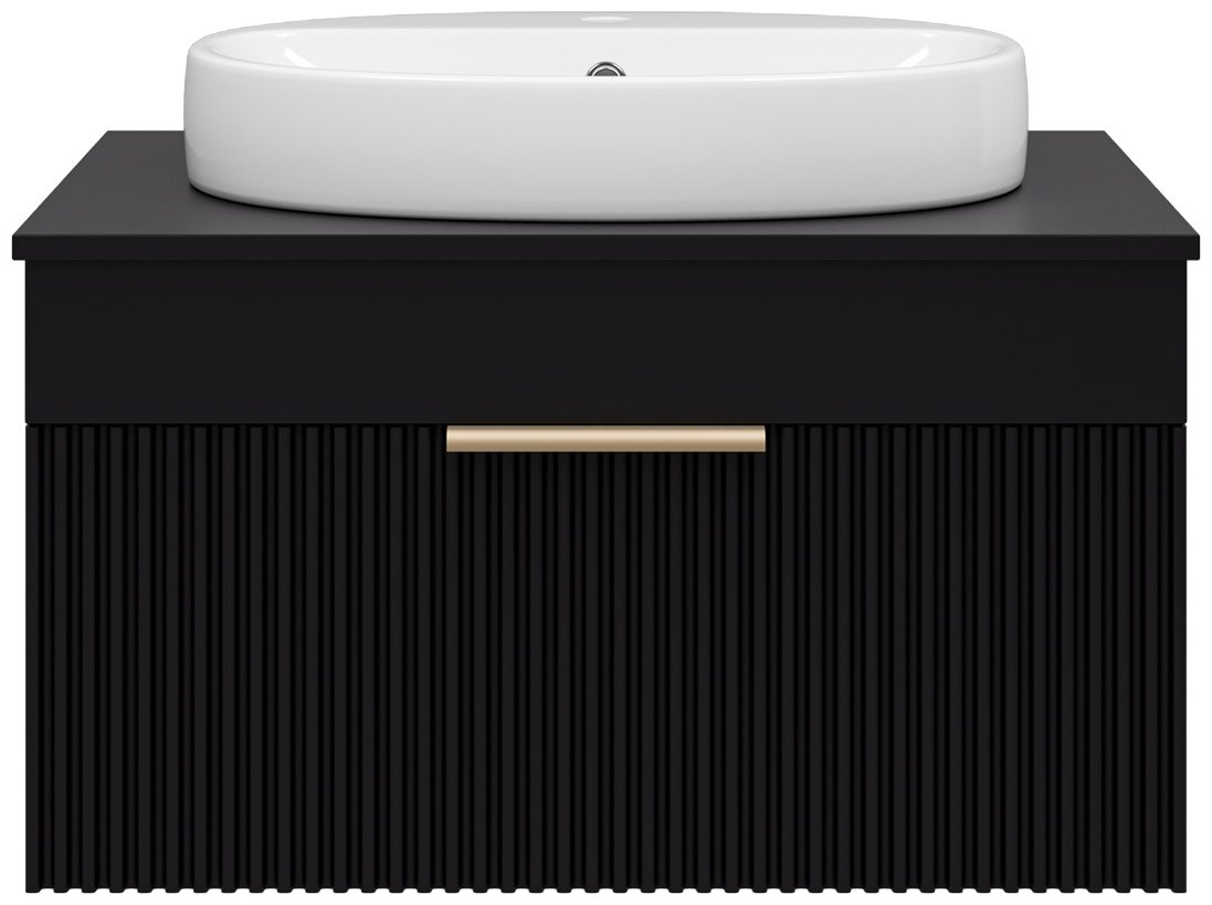 Комплект для ванной Brevita Enfida (шкаф-пенал, тумба под раковину, раковина) черный