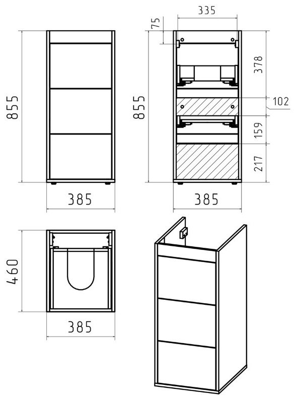 Тумба с раковиной Brevita Grafit 38.5x85.7x46см белый купить,NaN