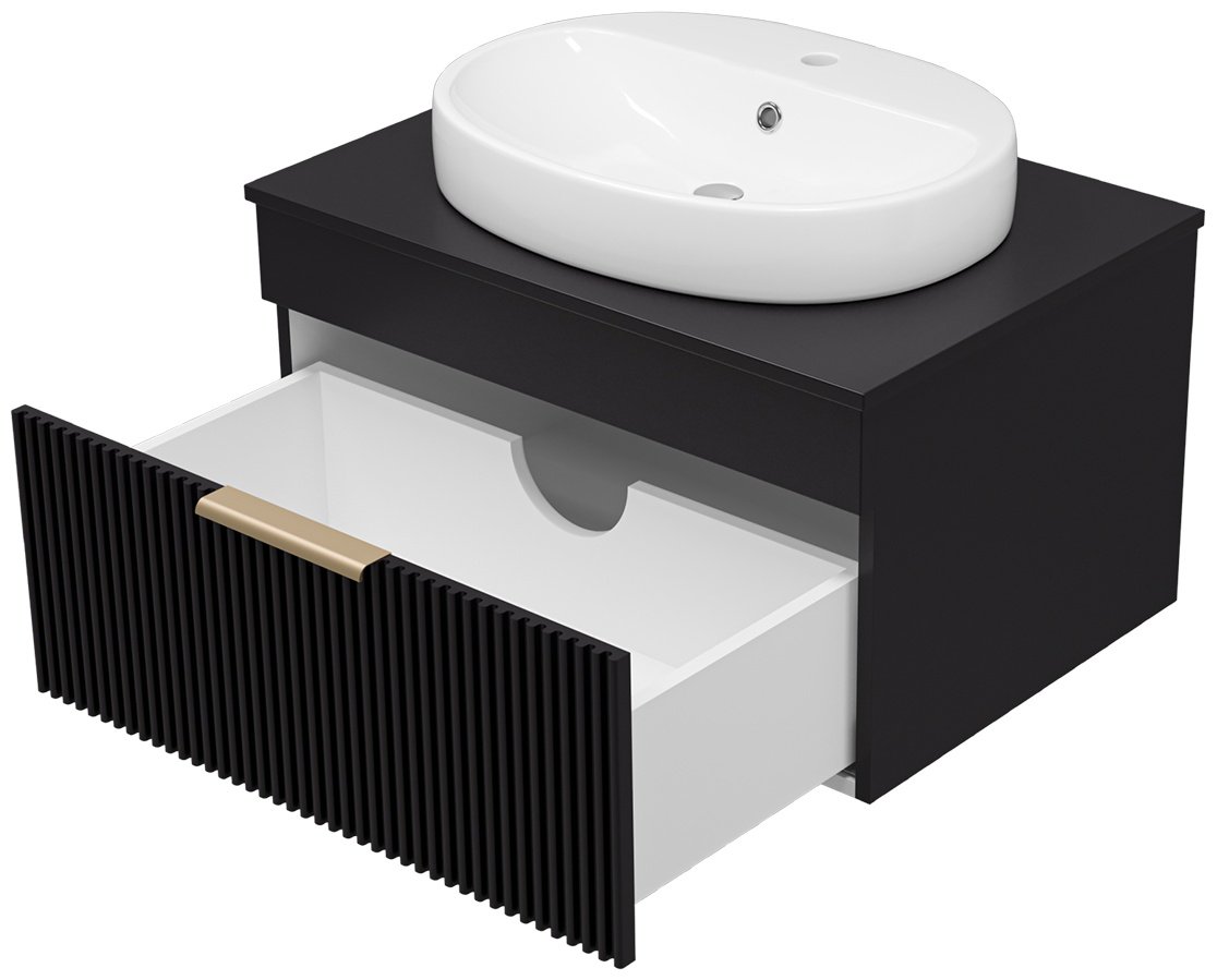 Комплект для ванной Brevita Enfida (шкаф-пенал, тумба под раковину, раковина) черный