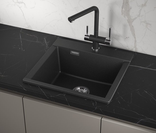 Кухонная мойка GRANULA ESTETICA ES-5201 накладная 52х50х22 см, кварцевый песок, тон черный