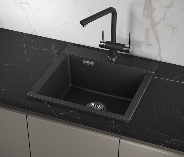 Кухонная мойка GRANULA ESTETICA ES-5201 накладная 52х50х22 см, кварцевый песок, тон черный купить,248300