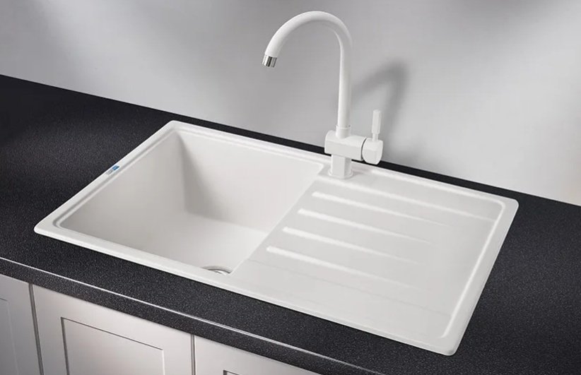 Кухонная мойка GRANULA 7602, БЕЛЫЙ врезная 76х50х20 см, кварцевый песок купить,180300