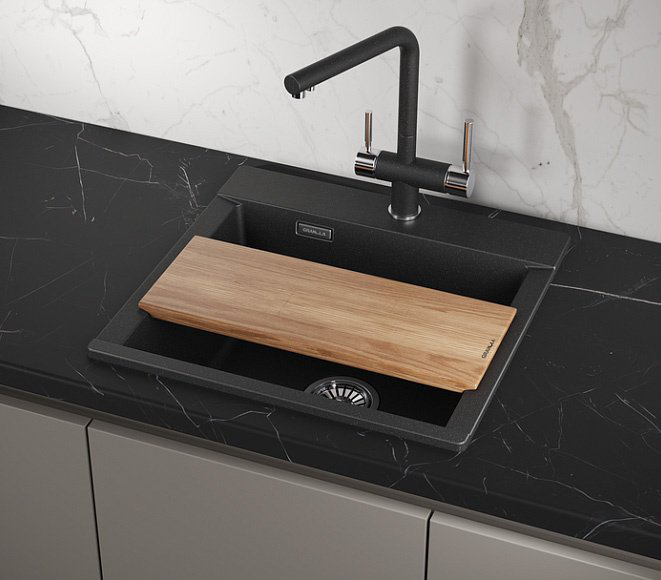 Кухонная мойка GRANULA ESTETICA ES-5201 накладная 52х50х22 см, кварцевый песок, тон черный купить,248300