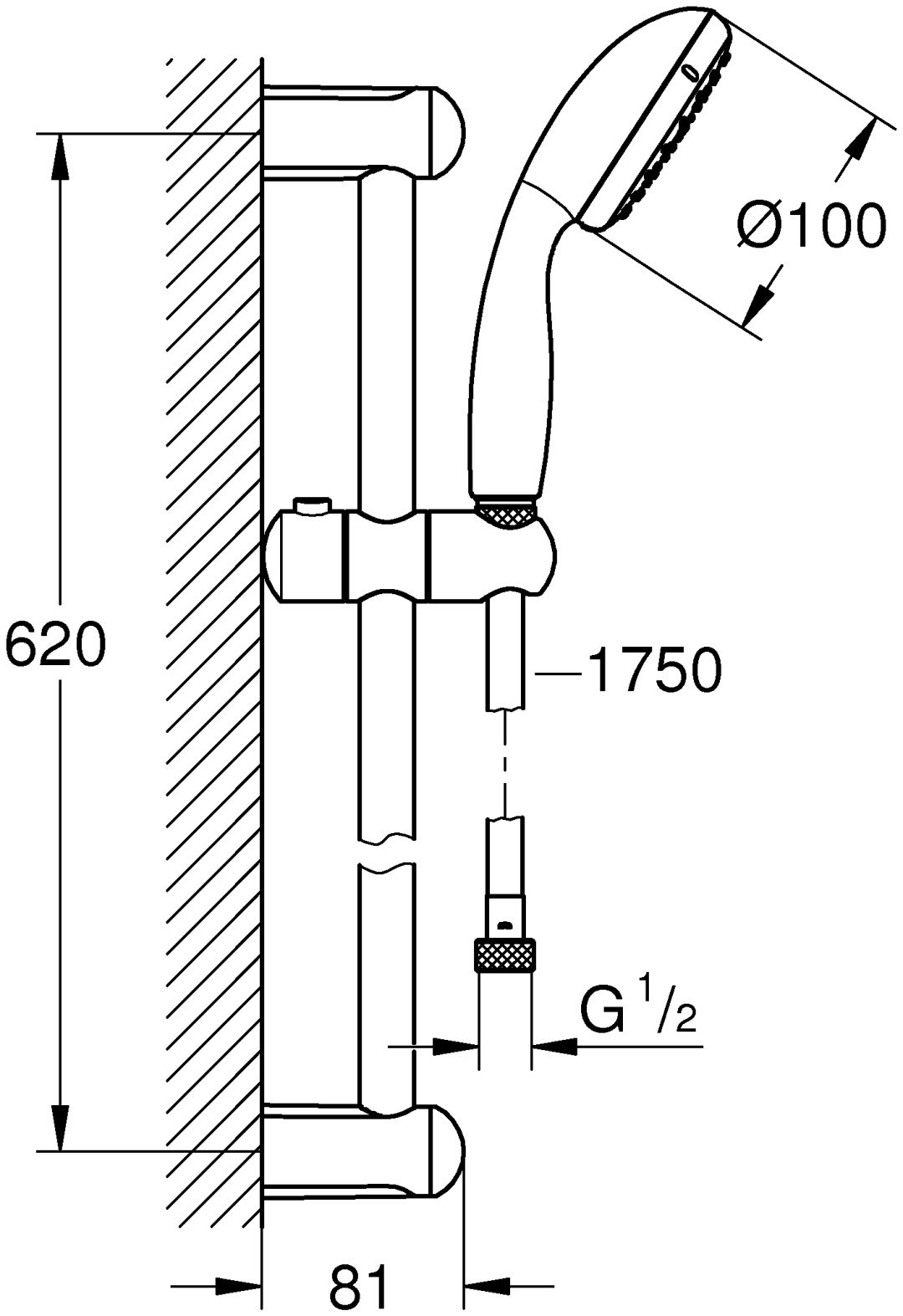 Grohe штанга для душа 620х81 мм 26162003, металл, пластик