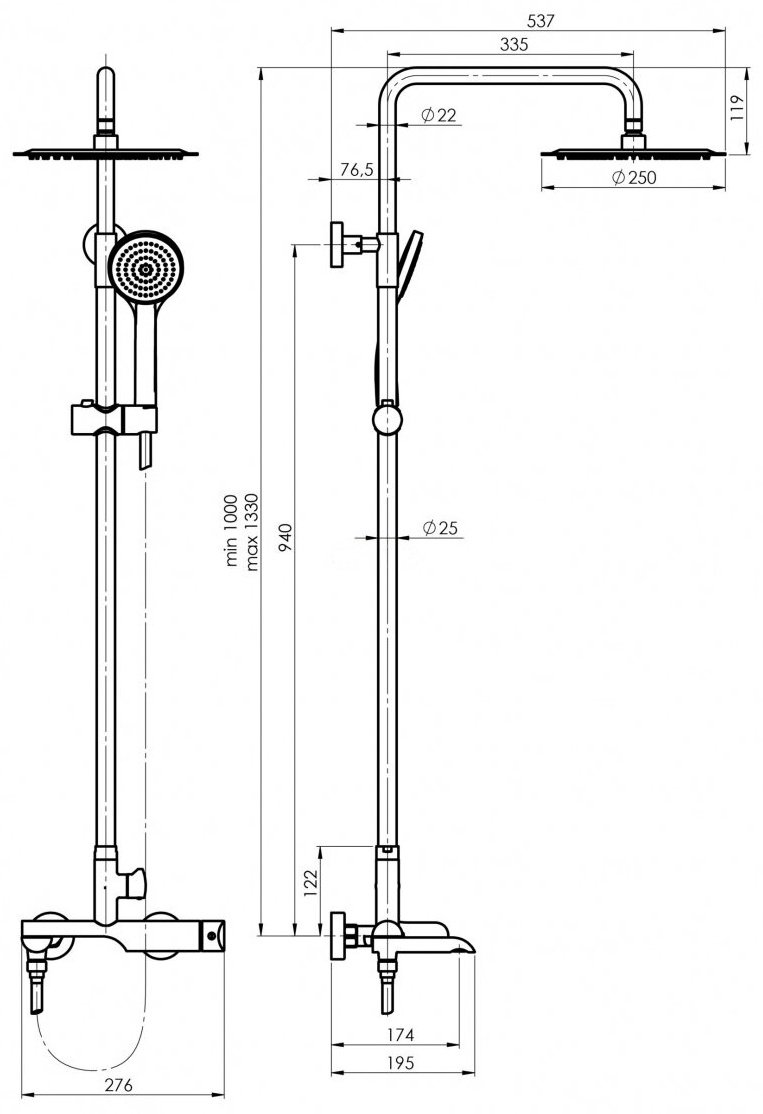 Rubineta душевой набор (гарнитур) OLO/Ultra 10 SW DV 3/4 625125